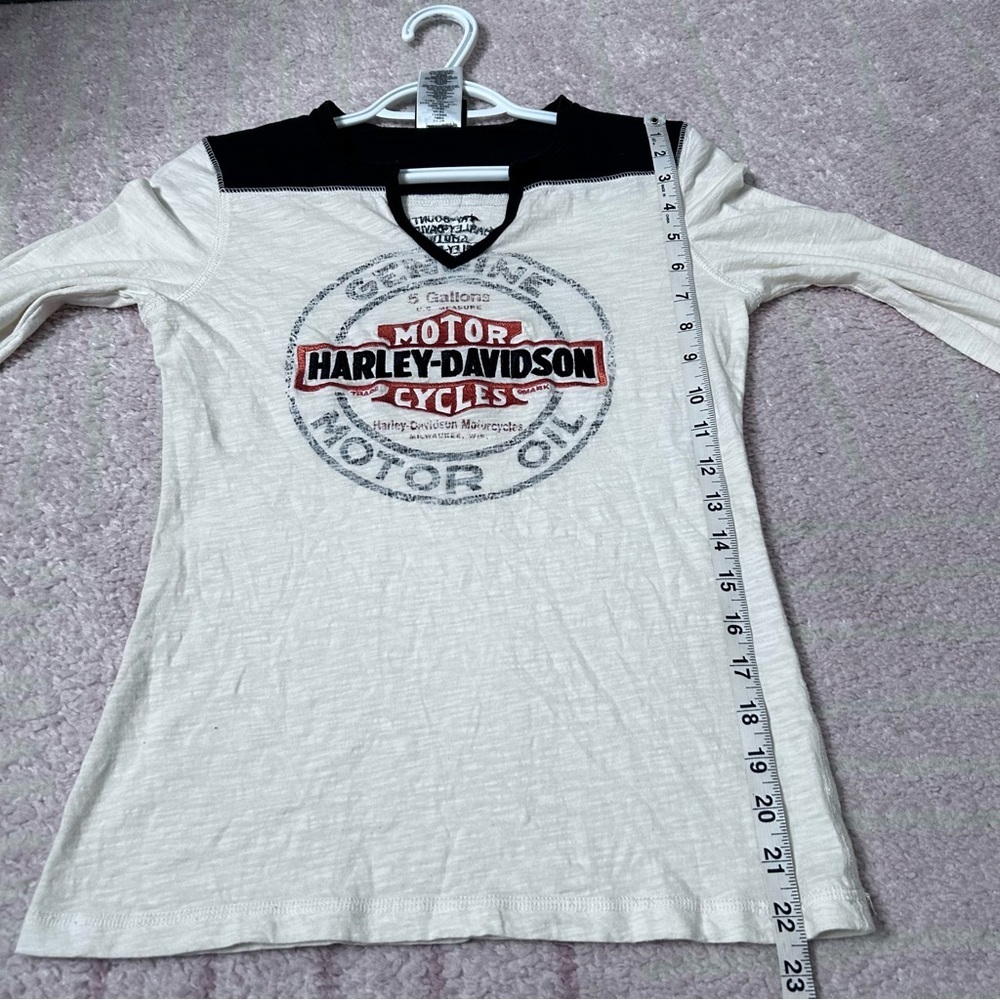 2013 Harley Davidson Black Cream Embroidered Logo Graphic Long Sleeve Tee Small - Picture 11 of 13